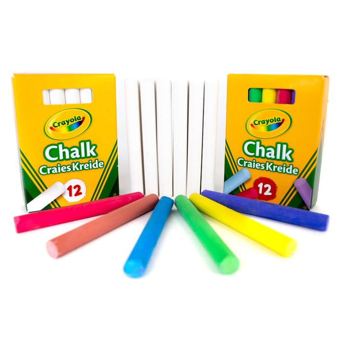 Crayola 12 White and 12 Coloured Anti-dust Chalks Bundle