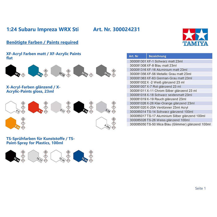Tamiya Subaru Impreza WRX STi 1:24 Model Kit