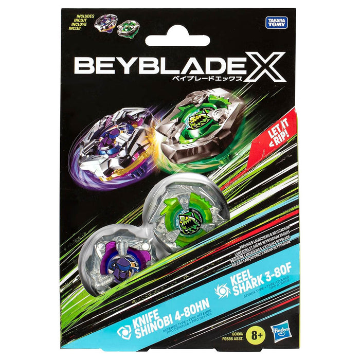 Beyblade X: Knife Shinobi 4-80HN Defense Type & Keel Shark 3-80F Attack Type Dual Pack