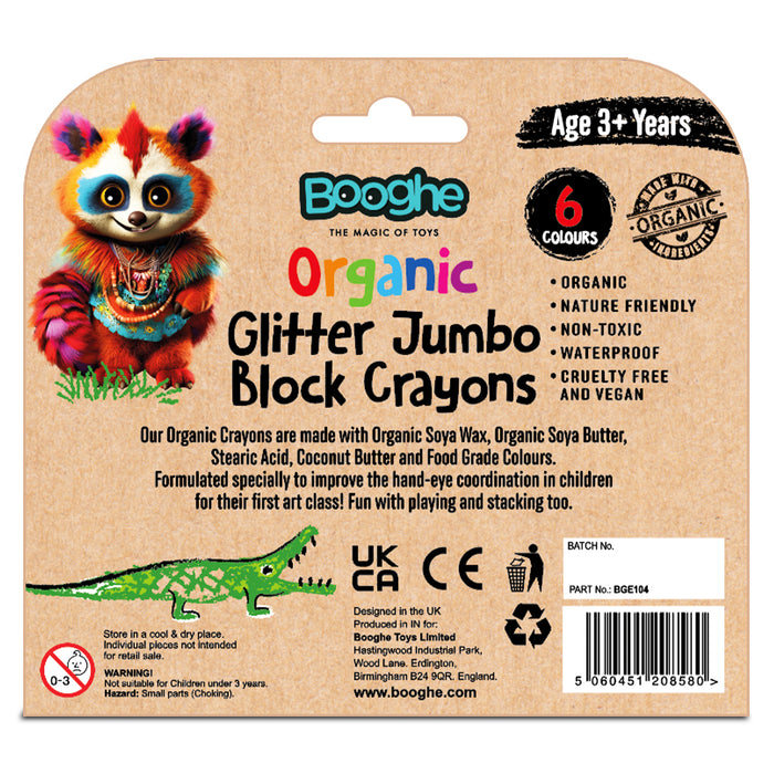 Booghe Organic Glitter Jumbo Block Crayons (6 Pack)