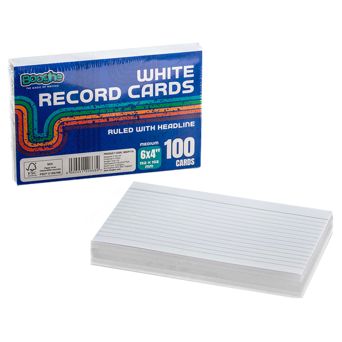 100 A6 Record Cards Ruled with Headline White (5 Pack)