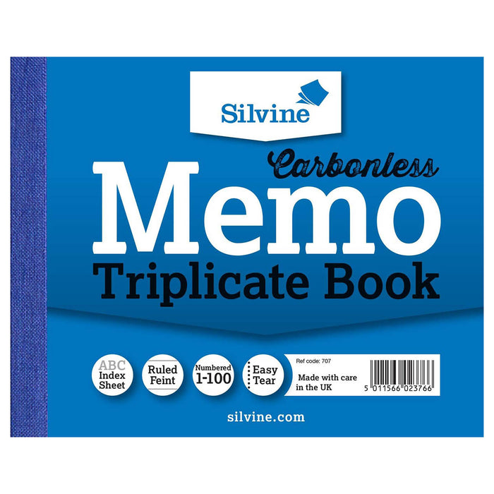  Silvine Carbonless Memo Triplicate Book Ruled Feint