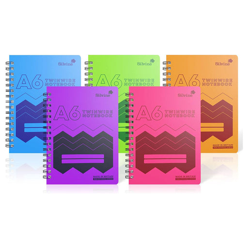 Silvine A6 Twin Wire Notebook Lined Assorted Colours (10 Pack - styles vary)