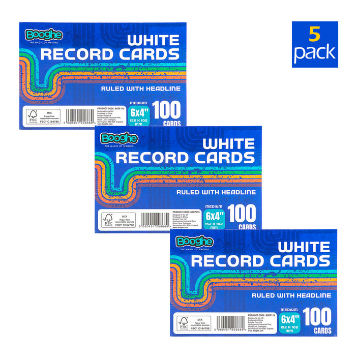 100 A6 Record Cards Ruled with Headline White (5 Pack)