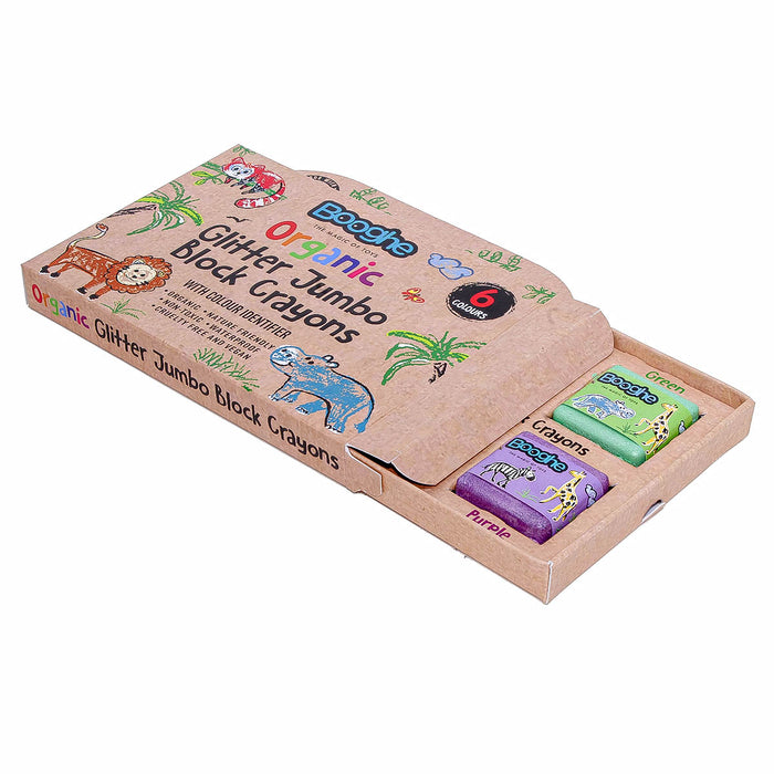 Booghe Organic Glitter Jumbo Block Crayons (6 Pack)