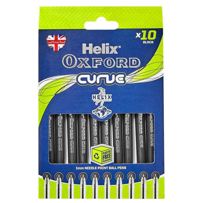 Helix Oxford Curve Black Needle Point Ball Pens (10 Pack)