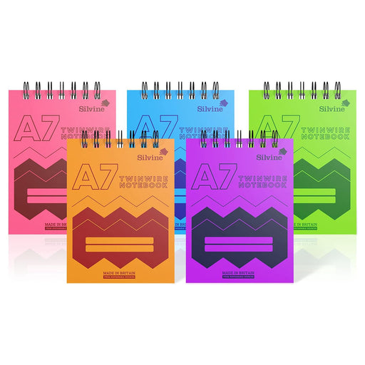 Silvine A7 Twin Wire Notebook Lined Assorted Colours (20 Pack - styles vary)