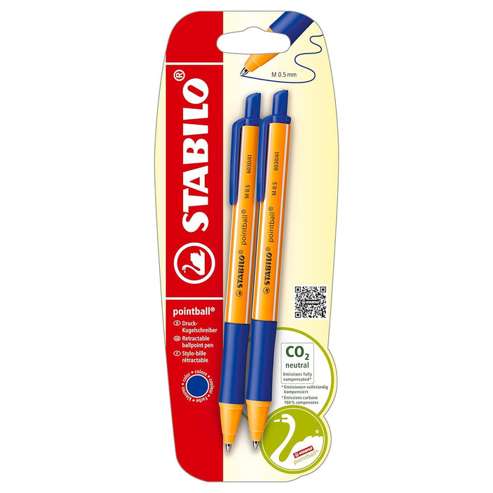 STABILO pointball Retractable Ballpoint Blue Pen (2 Pack)