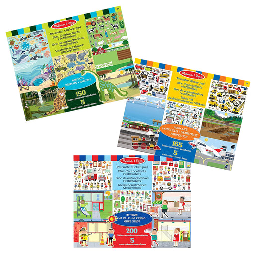 Melissa & Doug Reusable Sticker Pad - Habitats, Vehicles, and Town (3 Pack)