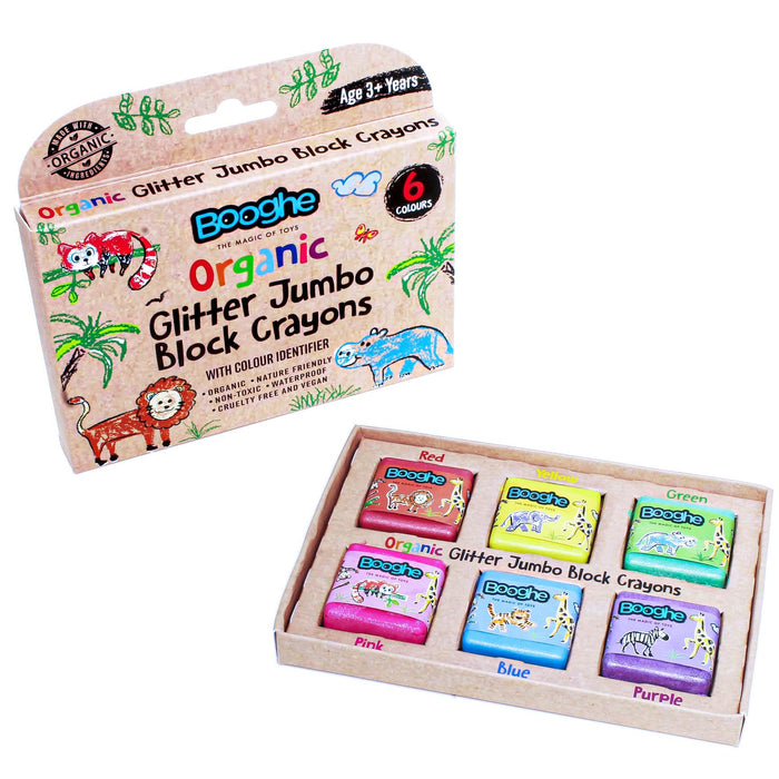 Booghe Organic Glitter Jumbo Block Crayons (6 Pack)