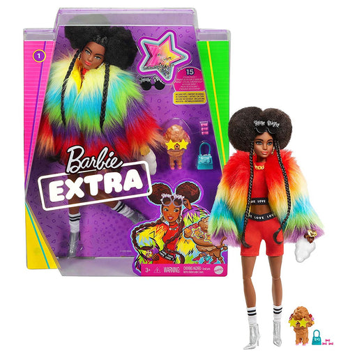 Barbie Extra Doll #1 in Rainbow Coat with Pet Poodle